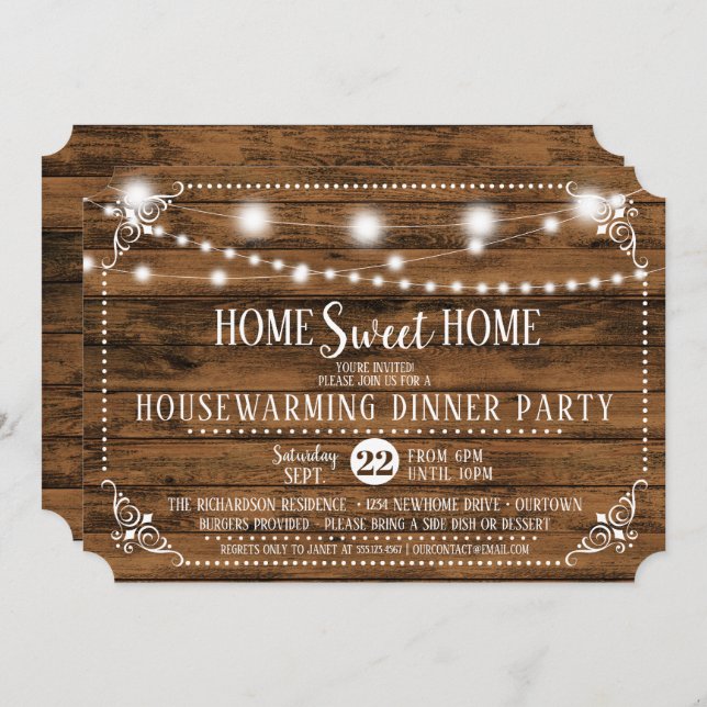 Dîner Rustic Wood Houseéchauffement Invitation (Devant / Derrière)