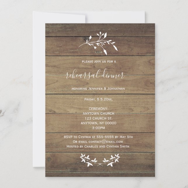 Dîner Rustique Floral Bois Invitations (Devant)