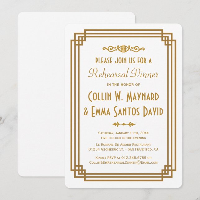 Dîner simple Art déco blanc Invitations (Devant / Derrière)