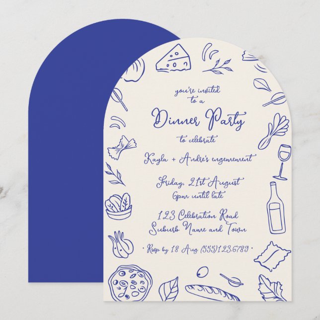 Dîner soirée invitation manuscrite (Devant / Derrière)