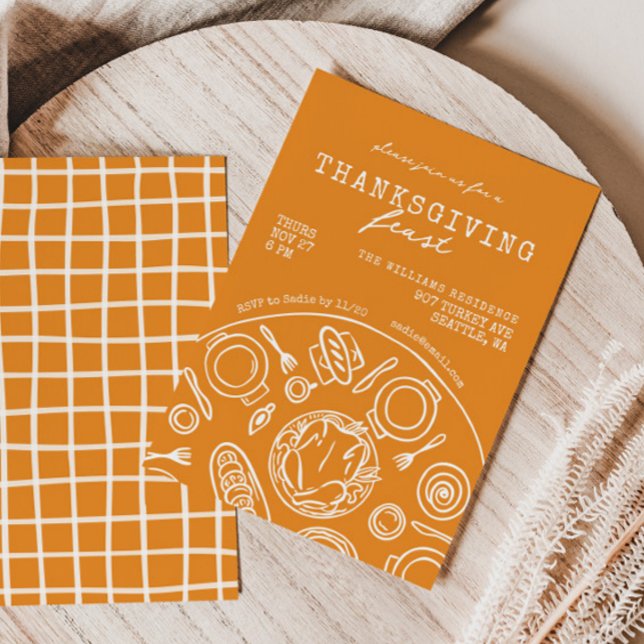 Dîner Thanksgiving À La Main Invitation Doodle (Créateur téléchargé)