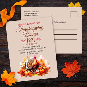 Dîner Thanksgiving Aquarelle Turquie Invitation