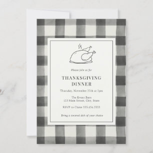 Dîner Thanksgiving Buffalo noir Plaid Invitation