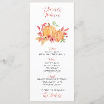 Dîner Thanksgiving Menu Floral Citrouille