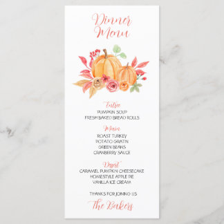 Dîner Thanksgiving Menu Floral Citrouille