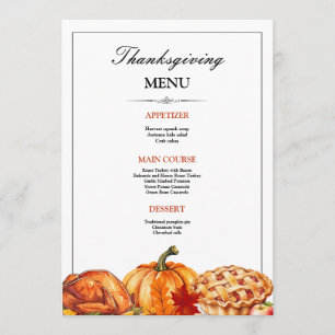 Dîner Thanksgiving Menu Invitation, Thanksgiving