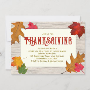 Dîner Thanksgiving moderne Invitation Feuille bois