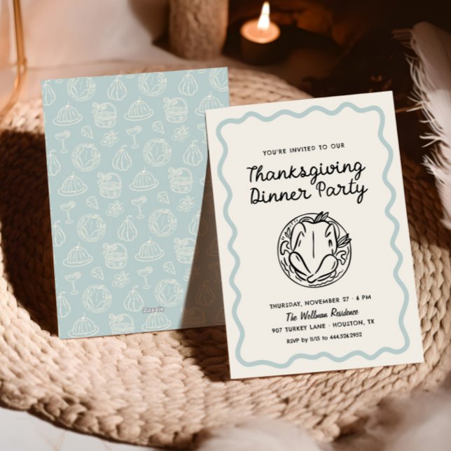 Dîner Whimsy Blue Thanksgiving Invitation (Créateur téléchargé)