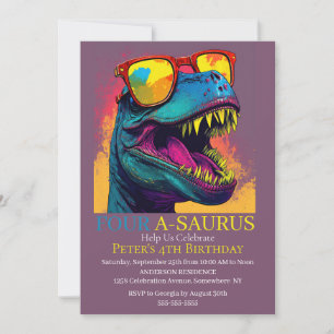 Dino Blue Party 4e Dinosaur Invitation anniversair