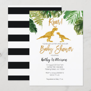 Dino Greenery oh invitation baby shower bébé