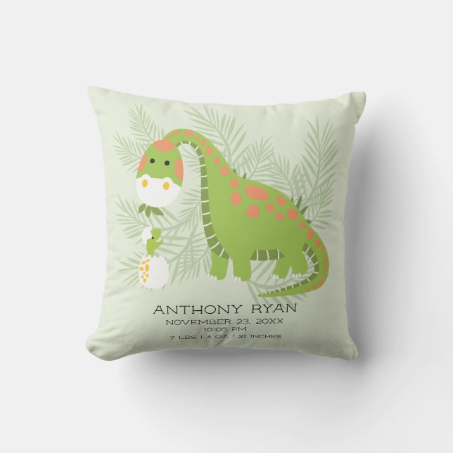 Dino Love Baby Boys Birth Stats Coussin (Recto)