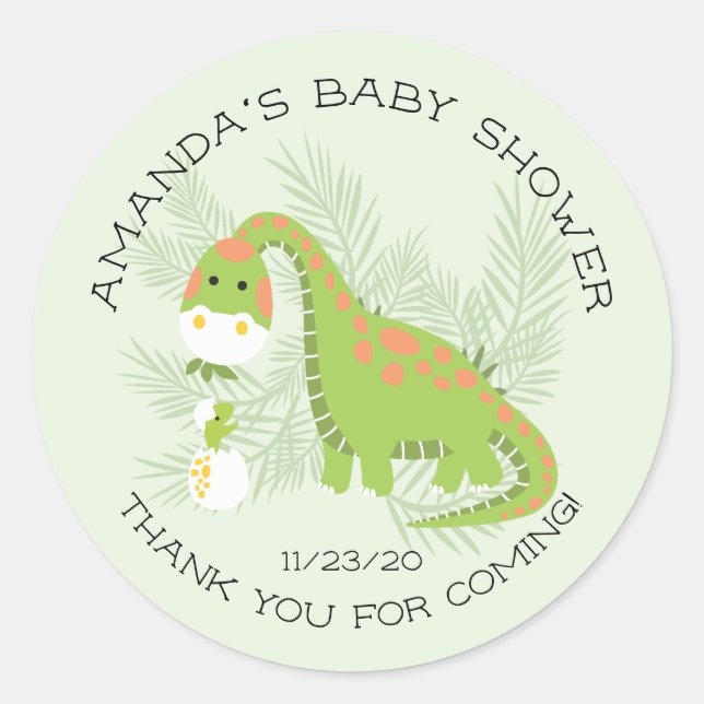 Dino Love Boys Baby shower Favoriser Sticker (Devant)