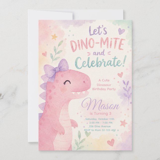 Dino-Mite Celebrate Dinosaur Invitation Editable (Devant)