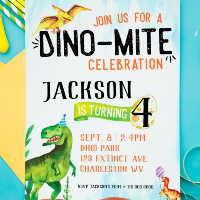 Dino-Mite Dinosaur Invitation Anniversaire (Créateur téléchargé)