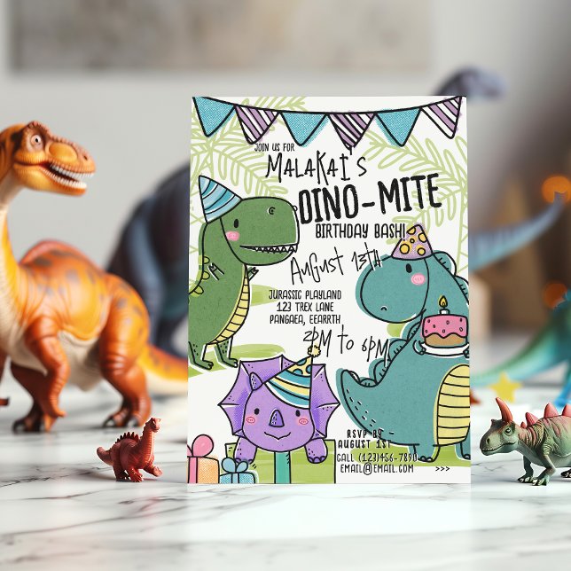 Dino-Mite Invitation du Dinosaure pour la fête d'a (Front)