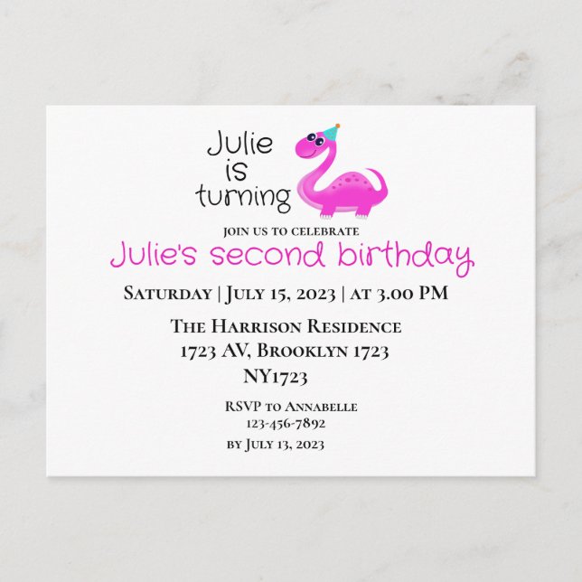 Dino-mite sur invitation d'anniversaire (Devant)