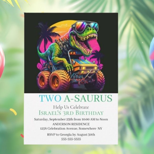 Dino Monster Camion Anniversaire Fête Invitation (Join us for a roaring good time at our Dino Monster Truck Birthday Party! )