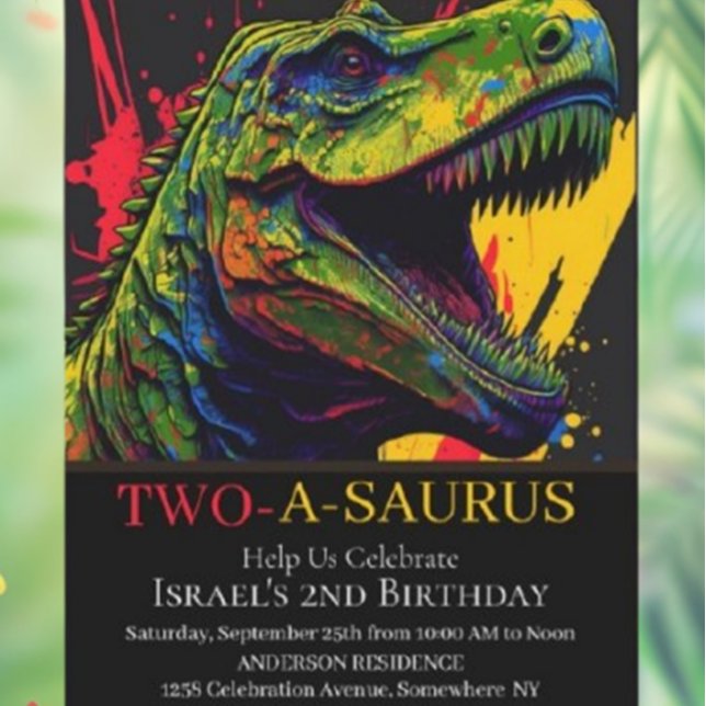 Dino Party 2ème anniversaire Invitation (Celebrate your little one's 2nd birthday with a roaring Dino Party! )