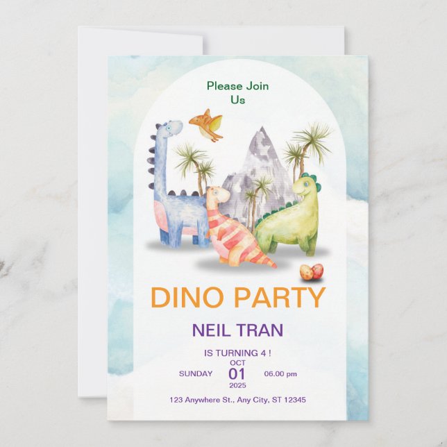 Dino Party Anniversaire Invitation - Enfants perso (Devant)
