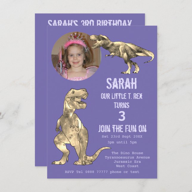 Dino Party Dinosaur T Rex Girl 3e anniversaire vio (Devant / Derrière)