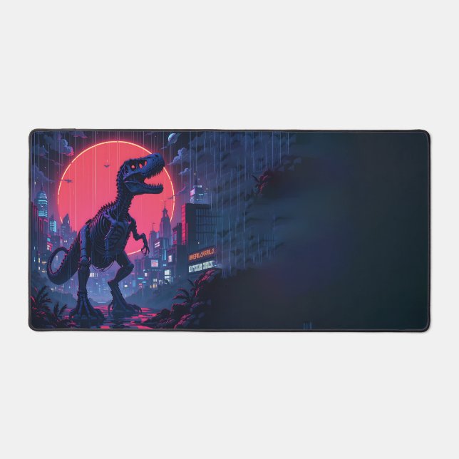 Dino Punk Desk Mat - Retro Pixel Art Fusion (Recto)