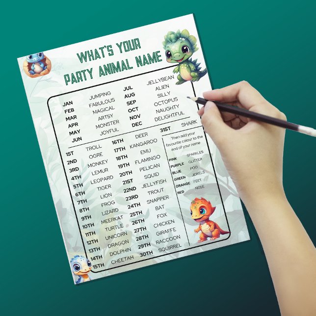 Dino Roar Whats Your Animal Party Fiche de jeu (Créateur téléchargé)