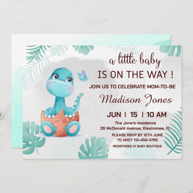 Dinomite mignon Dinosaur Baby shower Invitation (Devant / Derrière)