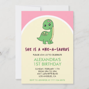 Dinosaur 1er anniversaire invitation fille un un s