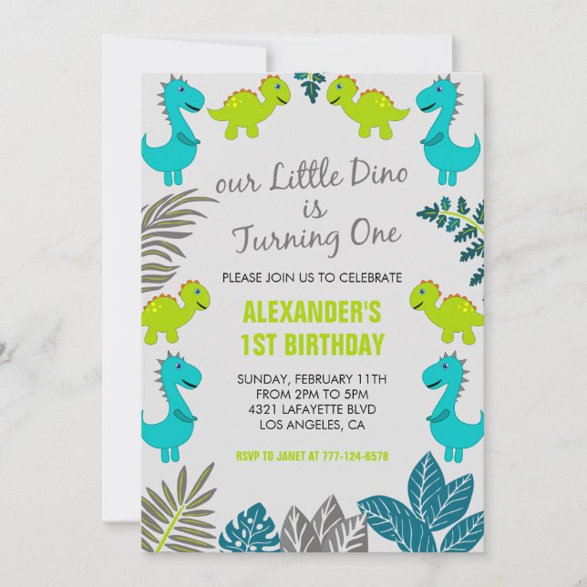 Dinosaur 1er anniversaire invitations jungle enfan (Devant)