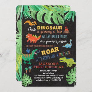 Dinosaur 1er anniversaire Invitations Roar Dino Pa
