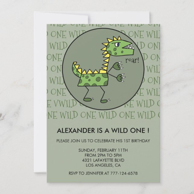 Dinosaur 1er anniversaire invitations sauvage un g (Devant)