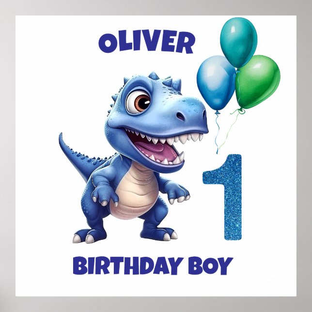 Dinosaur 1st Birthday Boy Personalized Poster (Devant)
