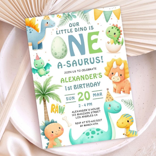 Dinosaur 1st Birthday Cute Dino Party Invitation  (Créateur téléchargé)