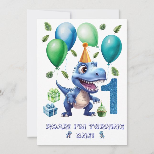 Dinosaur 1st Birthday Invitation Boy-Personalized (Devant)
