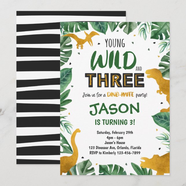 Dinosaur 3e Invitation anniversaire, Invitations D (Devant / Derrière)