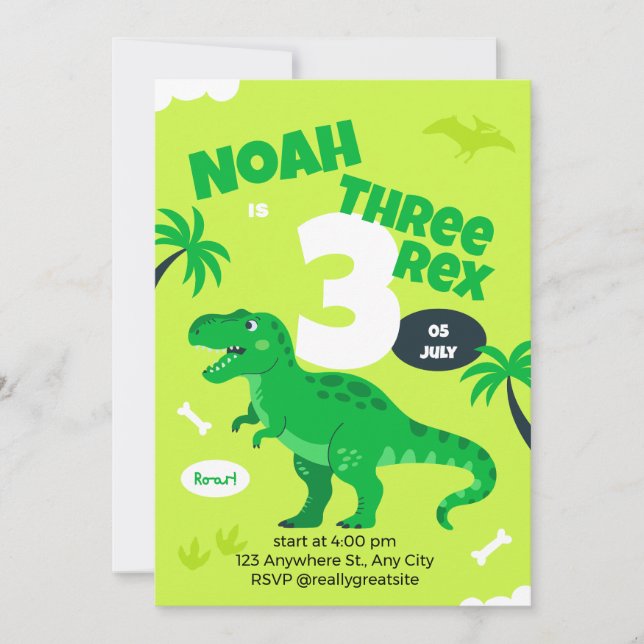 Dinosaur 3rd Birthday Invitation for Boys (Devant)