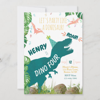 Dinosaur 4e anniversaire Invitation Dino Quatre TR