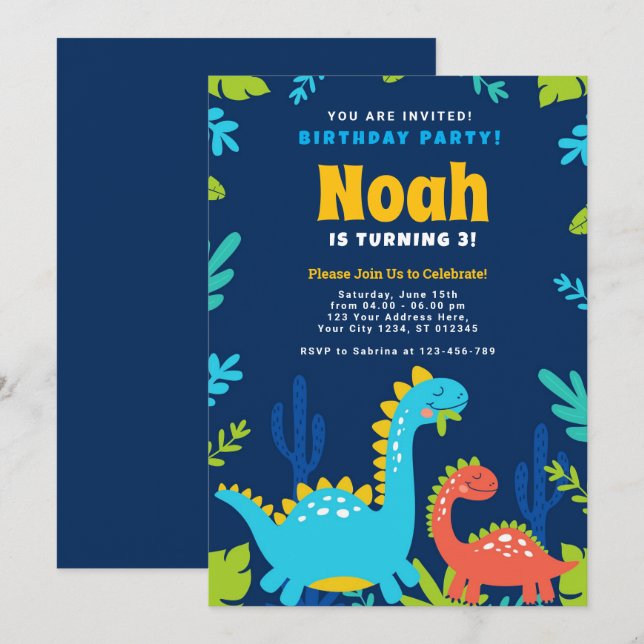 Dinosaur Amusant Invitation de fête d'anniversaire (Devant / Derrière)