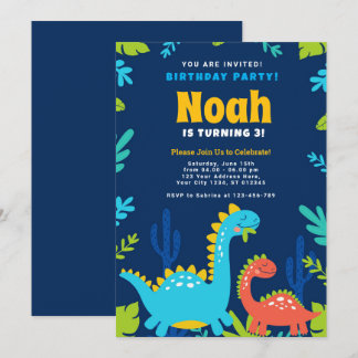 Dinosaur Amusant Invitation de fête d'anniversaire