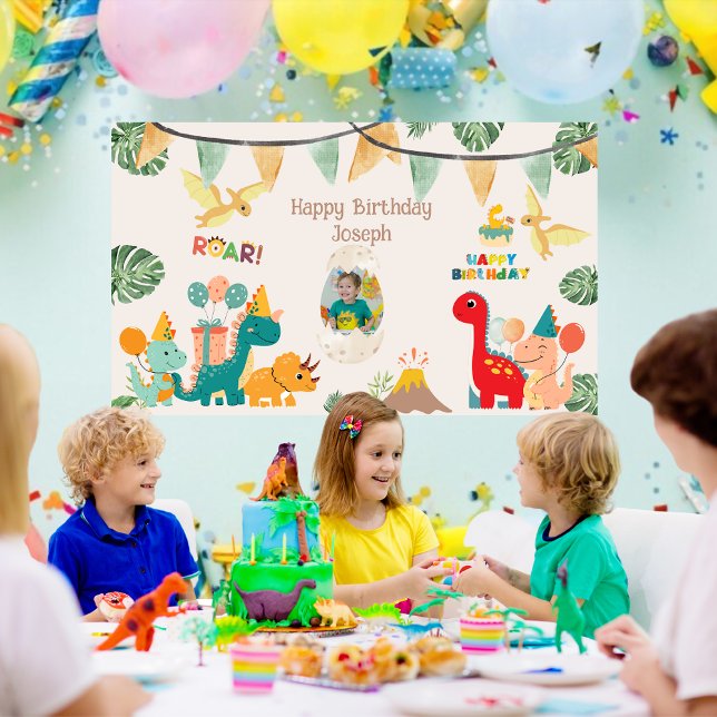 Dinosaur Anniversaire bannière de fête Personnalis (Dinosaur birthday party banner , custom the name and the photo to make the best dino birthday ever)