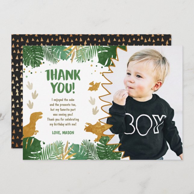 Dinosaur Anniversaire Carte de remerciements Party (Devant / Derrière)