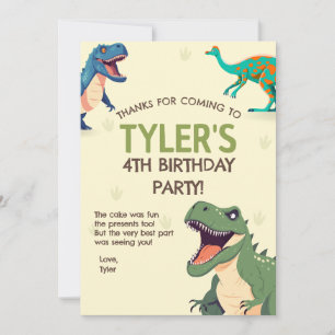 Dinosaur Anniversaire Carte de remerciements verti