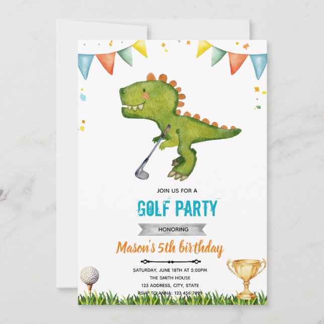 Dinosaur anniversaire de golf Invitation (Devant)