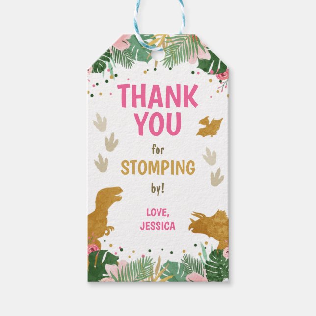 Dinosaur Anniversaire Étiquette Fille Dino Party P (Devant)