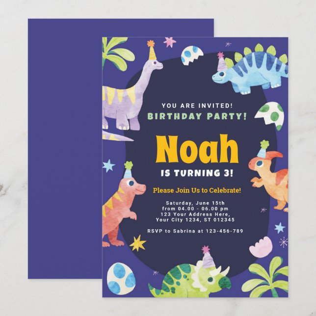 Dinosaur Anniversaire Fête Invitation (Devant / Derrière)