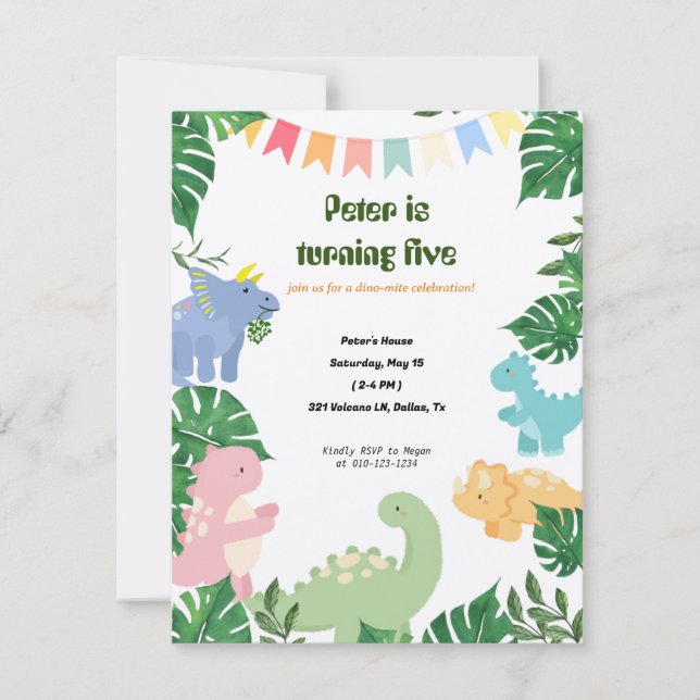 Dinosaur Anniversaire Fête Invitation (Devant)
