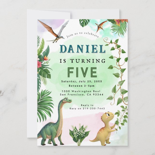 Dinosaur Anniversaire Fête Invitation (Devant)