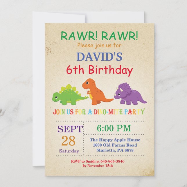 Dinosaur Anniversaire Invitation Dino Party (Devant)