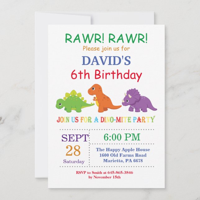 Dinosaur Anniversaire Invitation Dino Party (Devant)
