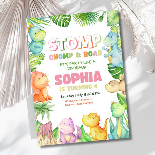 Dinosaur Anniversaire Invitation Filles Dino Anniv